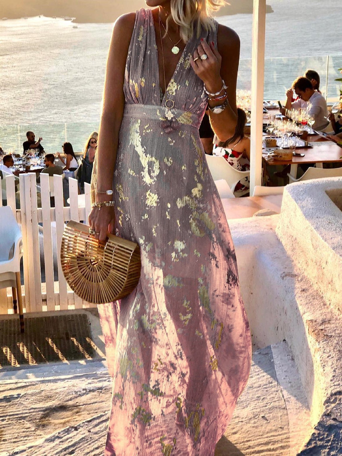 Women's Dresses V-Neck Print Hot Stamping Maxi Dress - Maxi Dresses - Instastyled | Online Fashion Free Shipping Clothing, Dresses, Tops, Shoes - 25/08/2022 - Color_Black - Color_Cyan