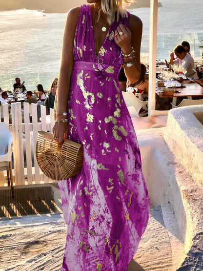 Women's Dresses V-Neck Print Hot Stamping Maxi Dress - Maxi Dresses - Instastyled | Online Fashion Free Shipping Clothing, Dresses, Tops, Shoes - 25/08/2022 - Color_Black - Color_Cyan
