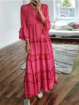 Women's Dresses V-Neck Printed Bell Sleeve Dress - Maxi Dresses - Instastyled | Online Fashion Free Shipping Clothing, Dresses, Tops, Shoes - 23/02/2022 - 30-40 - color-red