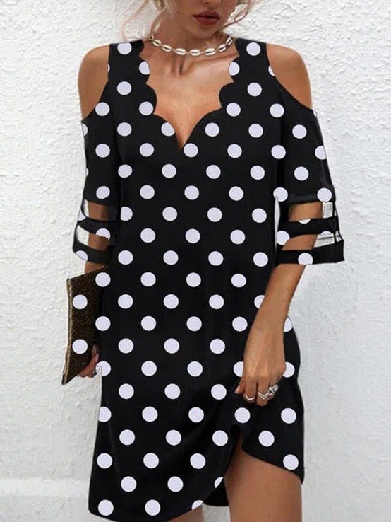 Women's Dresses V-Neck Printed Off Shoulder Mesh Panel Dress - Mini Dresses - Instastyled | Online Fashion Free Shipping Clothing, Dresses, Tops, Shoes - 25/05/2022 - 30-40 - color-black