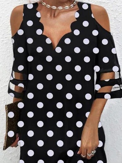 Women's Dresses V-Neck Printed Off Shoulder Mesh Panel Dress - Mini Dresses - Instastyled | Online Fashion Free Shipping Clothing, Dresses, Tops, Shoes - 25/05/2022 - 30-40 - color-black