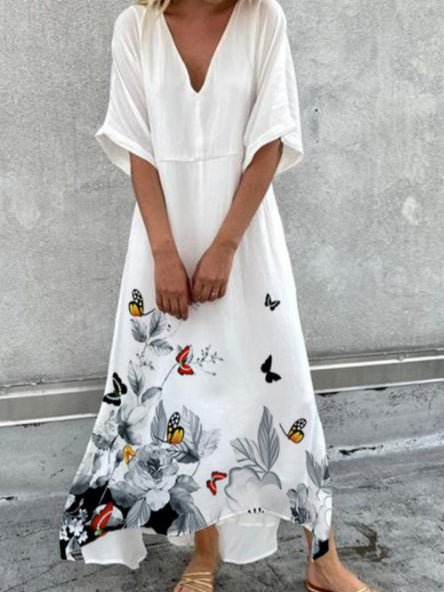 Women's Dresses V-Neck Printed Short Sleeve Casual Dress - Maxi Dresses - Instastyled | Online Fashion Free Shipping Clothing, Dresses, Tops, Shoes - 19/05/2022 - 30-40 - Casual Dresses