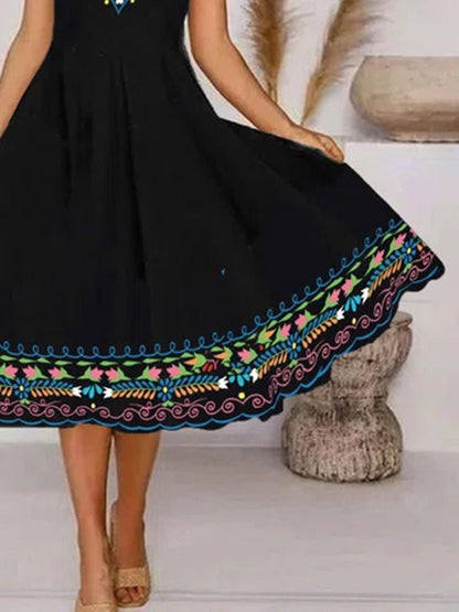 Women's Dresses V-Neck Printed Short Sleeve Dress - Midi Dresses - Instastyled | Online Fashion Free Shipping Clothing, Dresses, Tops, Shoes - 07/06/2022 - Casual Dresses - Color_Black