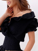 Women's Dresses V-Neck Ruffle Short Sleeve Dress - Mini Dresses - Instastyled | Online Fashion Free Shipping Clothing, Dresses, Tops, Shoes - 22/02/2022 - 30-40 - color-black