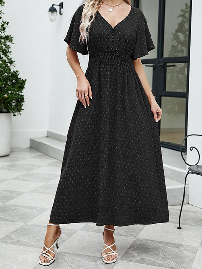 Women's Dresses V-Neck Ruffled Sleeve Polka Dots Midi Dress - Midi Dresses - Instastyled | Online Fashion Free Shipping Clothing, Dresses, Tops, Shoes - 1/12/2022 - 40-50 - color-black