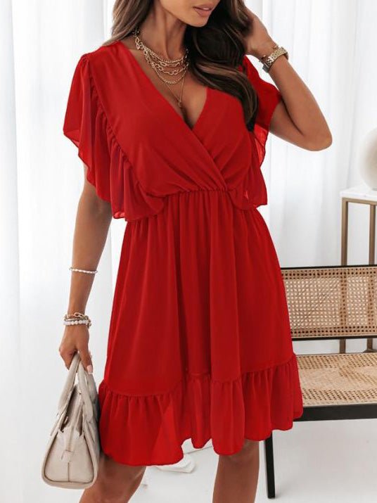 Women's Dresses V-Neck Short Sleeve Ruffled Chiffon Dress - Mini Dresses - Instastyled | Online Fashion Free Shipping Clothing, Dresses, Tops, Shoes - 21/06/2022 - 30-40 - Casual Dresses