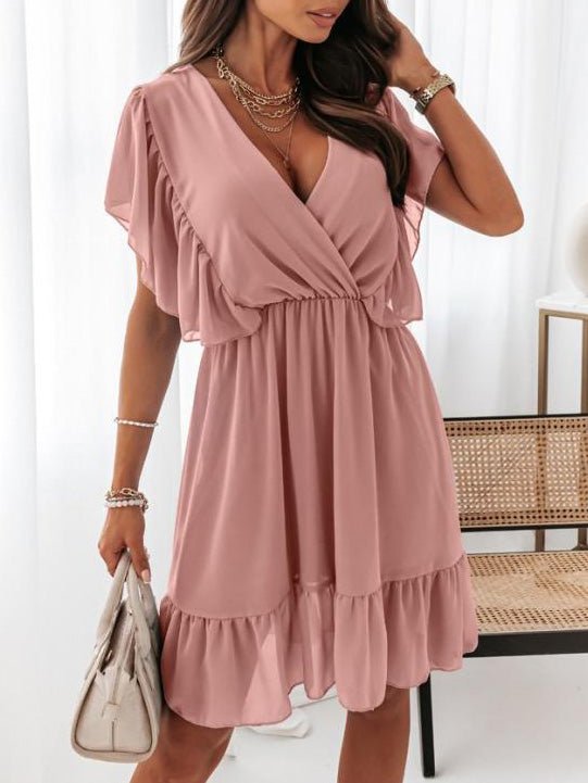 Women's Dresses V-Neck Short Sleeve Ruffled Chiffon Dress - Mini Dresses - Instastyled | Online Fashion Free Shipping Clothing, Dresses, Tops, Shoes - 21/06/2022 - 30-40 - Casual Dresses