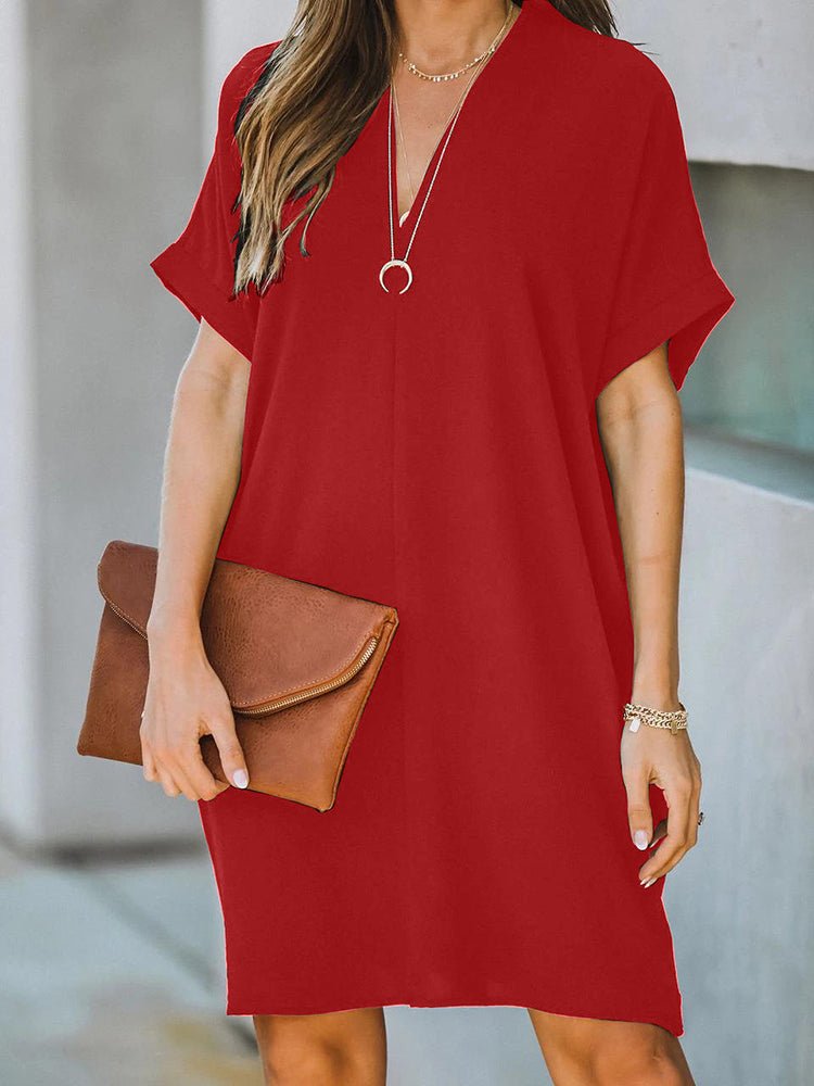 Women's Dresses V-Neck Short Sleeve Solid Loose Mini Dress - Mini Dresses - Instastyled | Online Fashion Free Shipping Clothing, Dresses, Tops, Shoes - 10-20 - 23/12/2022 - color-black