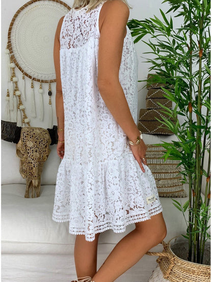 Women's Dresses V-Neck Sleeveless Lace Ruffle Dress - Midi Dresses - Instastyled | Online Fashion Free Shipping Clothing, Dresses, Tops, Shoes - 12/01/2022 - 30-40 - Casual Dresses