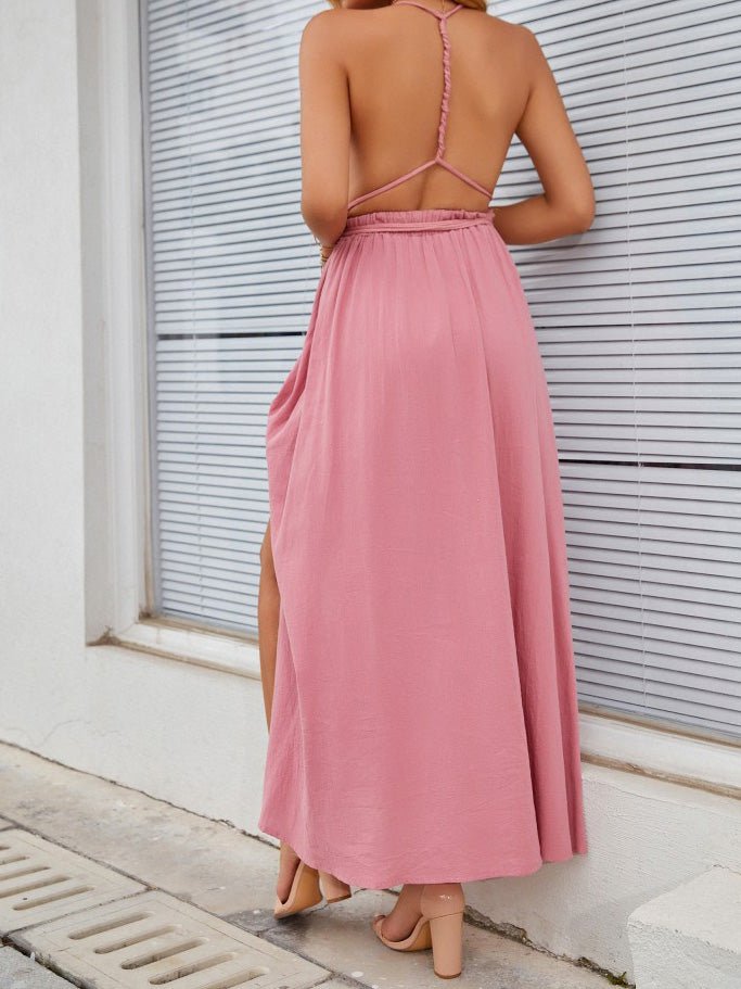 Women's Dresses V-Neck Sleeveless Slit Bare Back Dress - Maxi Dresses - Instastyled | Online Fashion Free Shipping Clothing, Dresses, Tops, Shoes - 25/02/2022 - 40-50 - color-beige