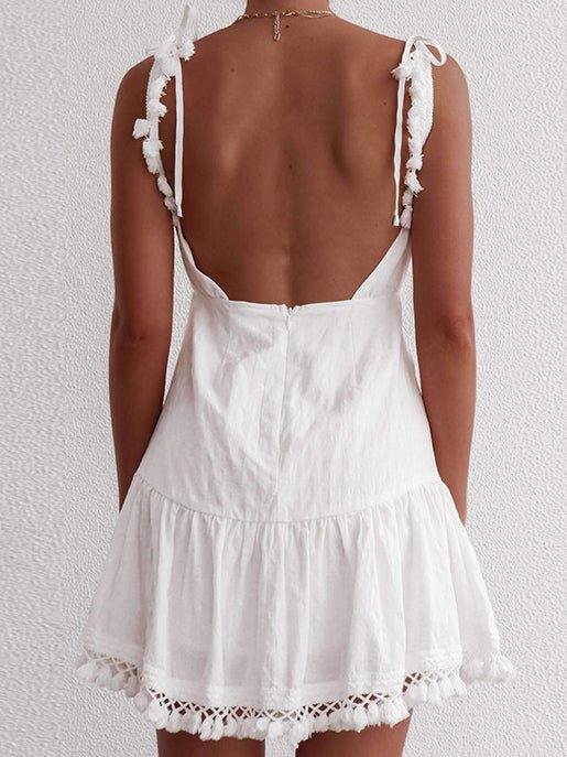 Women's Dresses V-Neck Sling Bare Back Fringe Dress - Mini Dresses - Instastyled | Online Fashion Free Shipping Clothing, Dresses, Tops, Shoes - 10/02/2022 - 20-30 - color-white