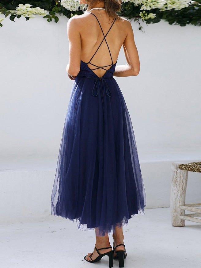 Women's Dresses V-Neck Sling Bare Back Mesh Dress - Maxi Dresses - Instastyled | Online Fashion Free Shipping Clothing, Dresses, Tops, Shoes - 22/02/2022 - 30-40 - color-blue