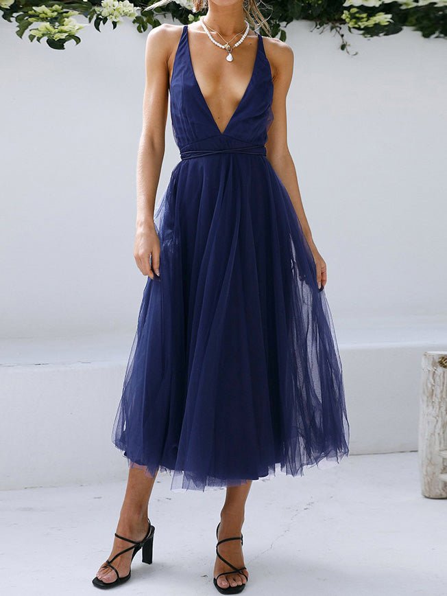 Women's Dresses V-Neck Sling Bare Back Mesh Dress - Maxi Dresses - Instastyled | Online Fashion Free Shipping Clothing, Dresses, Tops, Shoes - 22/02/2022 - 30-40 - color-blue
