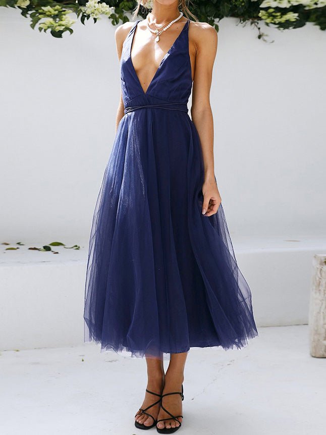 Women's Dresses V-Neck Sling Bare Back Mesh Dress - Maxi Dresses - Instastyled | Online Fashion Free Shipping Clothing, Dresses, Tops, Shoes - 22/02/2022 - 30-40 - color-blue