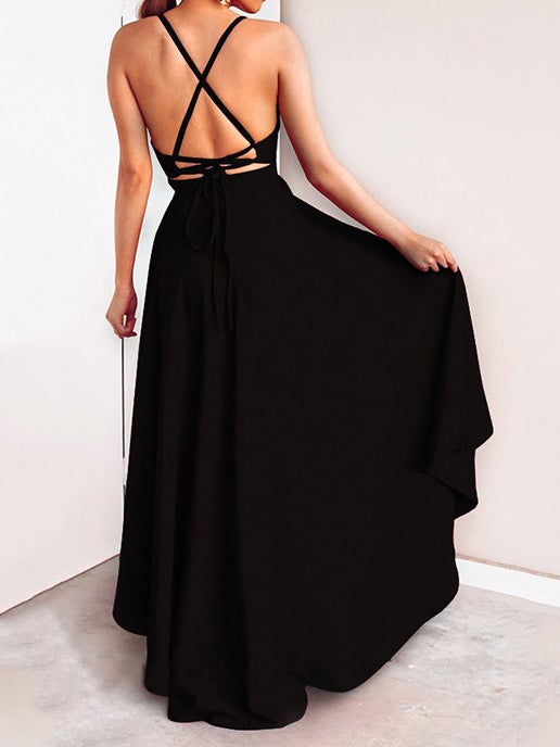 Women's Dresses V-Neck Strap Bare Back Irregular Dress - Maxi Dresses - Instastyled | Online Fashion Free Shipping Clothing, Dresses, Tops, Shoes - 05/01/2022 - 30-40 - color-black