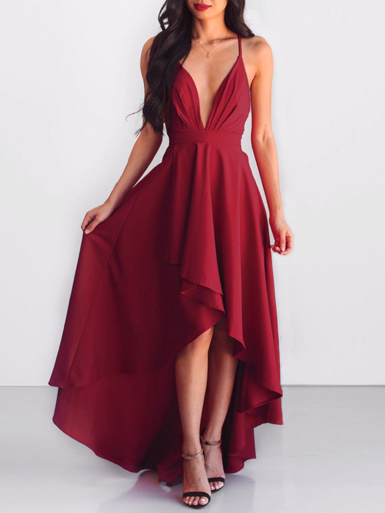 Women's Dresses V-Neck Strap Bare Back Irregular Dress - Maxi Dresses - Instastyled | Online Fashion Free Shipping Clothing, Dresses, Tops, Shoes - 05/01/2022 - 30-40 - color-black