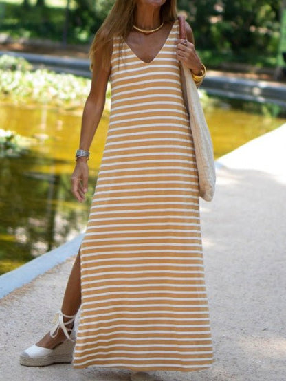 Women's Dresses V-Neck Striped Print Casual Maxi Dress - Maxi Dresses - Instastyled | Online Fashion Free Shipping Clothing, Dresses, Tops, Shoes - 18/08/2022 - Casual Dresses - Color_Black