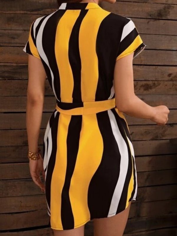 Women's Dresses V-Neck Striped Short Sleeve Belt Dress - Mini Dresses - Instastyled | Online Fashion Free Shipping Clothing, Dresses, Tops, Shoes - 08/02/2022 - 30-40 - color-red