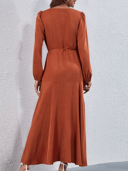 Women's Dresses V-Neck Tie Irregular Long Sleeve Dress - Maxi Dresses - INS | Online Fashion Free Shipping Clothing, Dresses, Tops, Shoes - 09/10/2021 - Color_Black - Color_Red