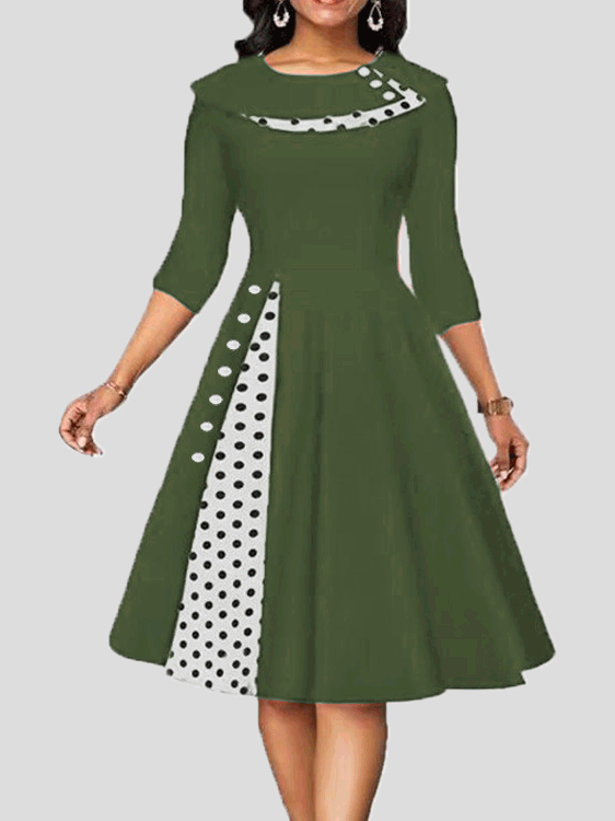 Women's Dresses Vintage Polka Dot Mid Sleeve Casual Dress - Midi Dresses - Instastyled | Online Fashion Free Shipping Clothing, Dresses, Tops, Shoes - 13/09/2022 - 30-40 - casual-dresses