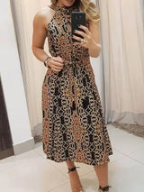 Women's Dresses Vintage Print Halterneck Sleeveless Dress - Maxi Dresses - Instastyled | Online Fashion Free Shipping Clothing, Dresses, Tops, Shoes - 03/03/2022 - 30-40 - color-brown