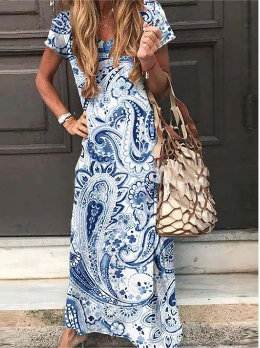 Women's Dresses Vintage Print Short Sleeve Casual Dress - Maxi Dresses - Instastyled | Online Fashion Free Shipping Clothing, Dresses, Tops, Shoes - 15/07/2022 - 30-40 - casual-dresses