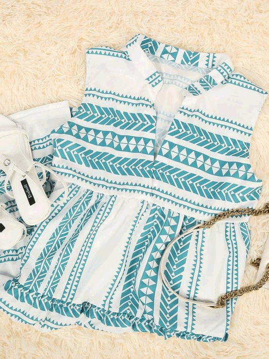 Women's Dresses Vintage Print Sleeveless Casual Dress - Mini Dresses - Instastyled | Online Fashion Free Shipping Clothing, Dresses, Tops, Shoes - 01/06/2022 - 30-40 - color-cyan