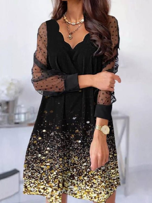 Women's Dresses Wavy V-Neck Lace Long Sleeve Dress - Midi Dresses - Instastyled | Online Fashion Free Shipping Clothing, Dresses, Tops, Shoes - 04/03/2022 - 30-40 - color-black