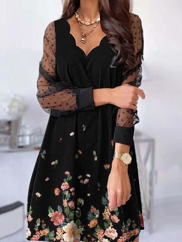 Women's Dresses Wavy V-Neck Lace Long Sleeve Dress - Midi Dresses - Instastyled | Online Fashion Free Shipping Clothing, Dresses, Tops, Shoes - 04/03/2022 - 30-40 - color-black