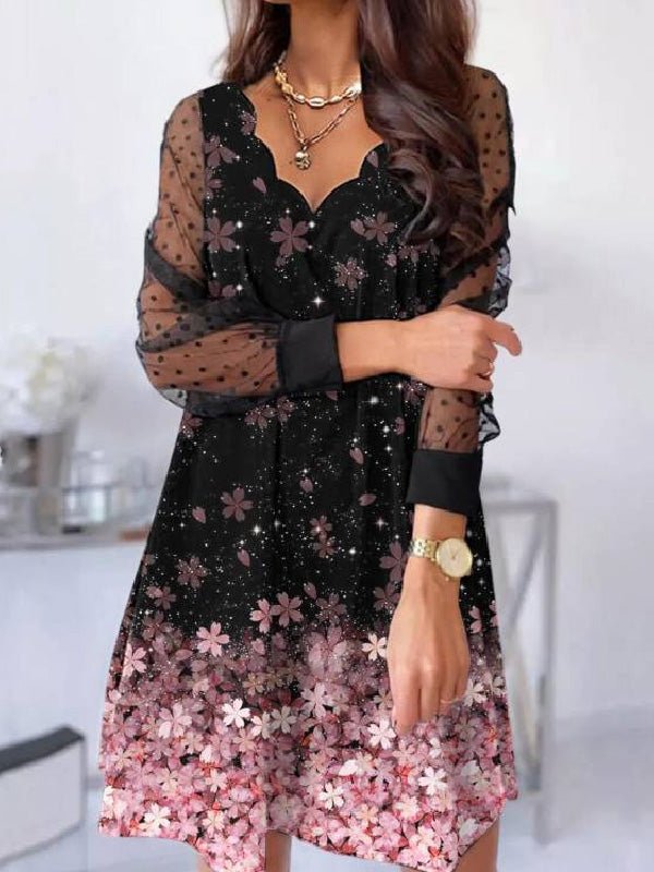 Women's Dresses Wavy V-Neck Lace Long Sleeve Dress - Midi Dresses - Instastyled | Online Fashion Free Shipping Clothing, Dresses, Tops, Shoes - 04/03/2022 - 30-40 - color-black