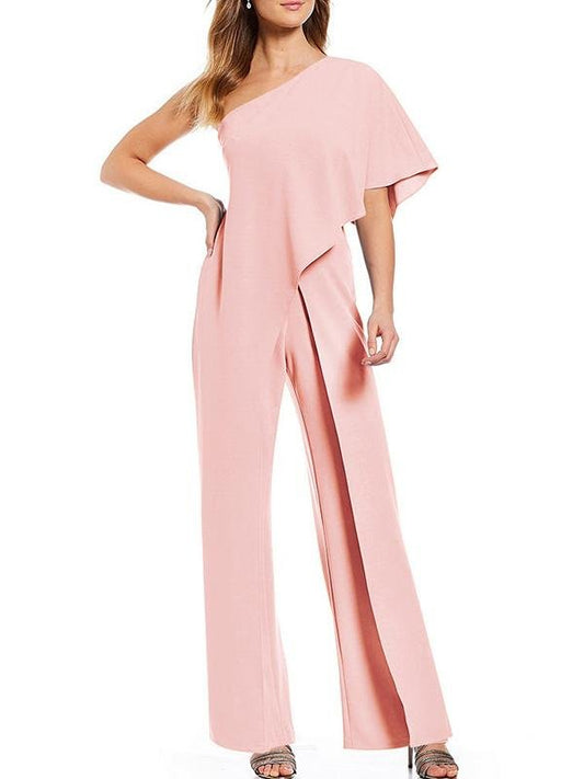 Women's Elegant Oblique Shoulder Jumpsuit - Rompers - INS | Online Fashion Free Shipping Clothing, Dresses, Tops, Shoes - 17/05/2021 - Color_Pink - Color_White
