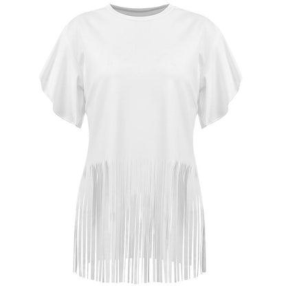 Women's Falbala Pure Color Top with Tassels - INS | Online Fashion Free Shipping Clothing, Dresses, Tops, Shoes
