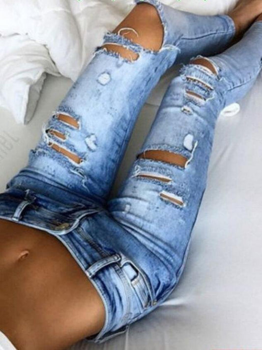 Women's Fashion Denim Pencil Pants Boyfriend Ripped Jeans - Jeans - INS | Online Fashion Free Shipping Clothing, Dresses, Tops, Shoes - 15/03/2021 - 2XL - Blue