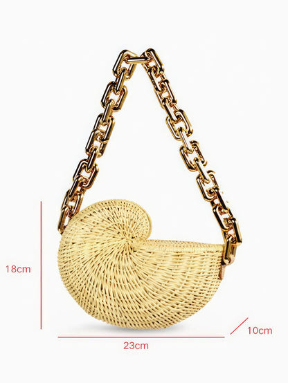 Handbags Women's Handbags Conch Shell Shape Rattan Chain Shoulder Bag MsDressly