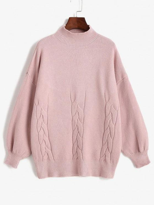 Women's High Neck Cable Knit Drop Shoulder Solid Sweater - INS | Online Fashion Free Shipping Clothing, Dresses, Tops, Shoes