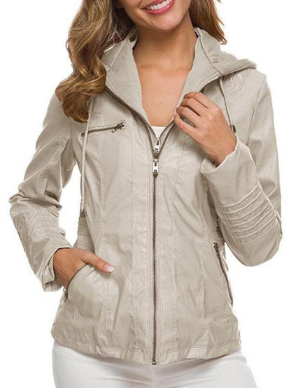 Women's Hooded PU Leather Jacket