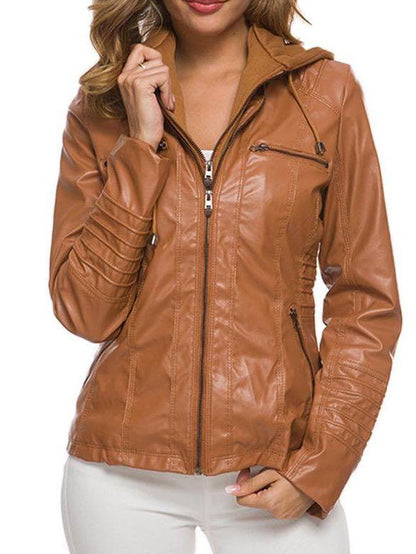 Women's Hooded PU Leather Jacket