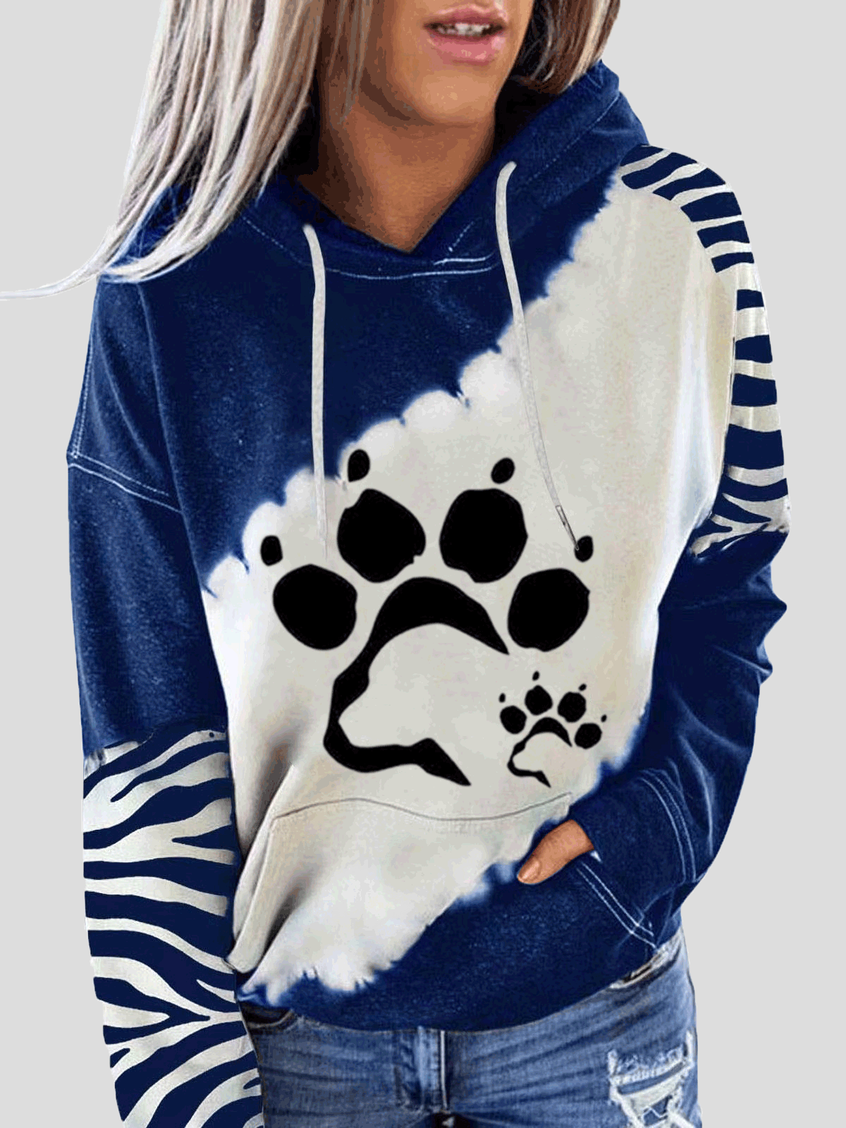 Women's Hoodies Animal Paw Long Sleeve Pocket Hoody - Hoodies - Instastyled | Online Fashion Free Shipping Clothing, Dresses, Tops, Shoes - 10/01/2022 - 20-30 - color-blue