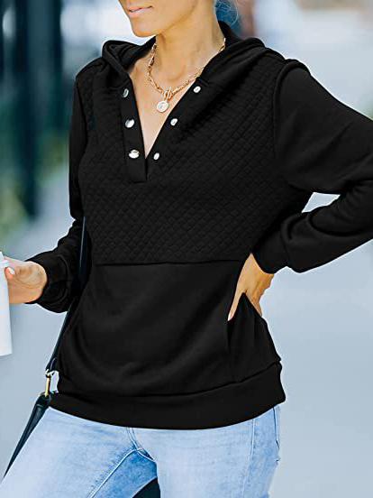 Women's Hoodies Button Pocket Long Sleeve Pullover Hoodie - Hoodies - INS | Online Fashion Free Shipping Clothing, Dresses, Tops, Shoes - 17/11/2021 - 30-40 - color-black
