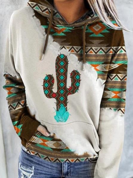 Women's Hoodies Cactus Print Pocket Long Sleeve Hoody - MsDressly