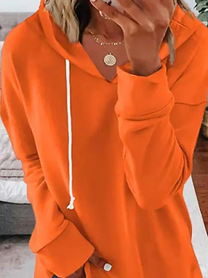 Women's Hoodies Casual Solid Drawstring Long Sleeve Hoody - Hoodies - Instastyled | Online Fashion Free Shipping Clothing, Dresses, Tops, Shoes - 21/09/2022 - Color_Orange - HDL