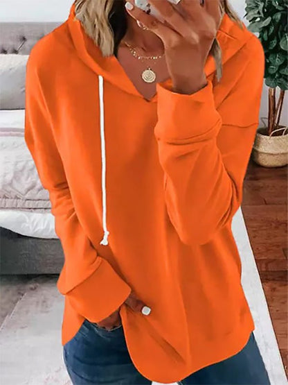 Women's Hoodies Casual Solid Drawstring Long Sleeve Hoody - Hoodies - Instastyled | Online Fashion Free Shipping Clothing, Dresses, Tops, Shoes - 21/09/2022 - Color_Orange - HDL