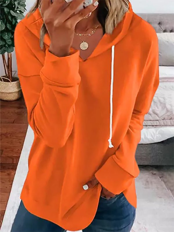 Women's Hoodies Casual Solid Drawstring Long Sleeve Hoody - Hoodies - Instastyled | Online Fashion Free Shipping Clothing, Dresses, Tops, Shoes - 21/09/2022 - Color_Orange - HDL