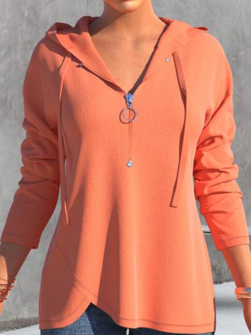 Women's Hoodies Casual Solid Zip Long Sleeve Hoody - Hoodies - Instastyled | Online Fashion Free Shipping Clothing, Dresses, Tops, Shoes - 08/09/2022 - Color_Black - Color_Orange