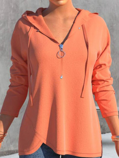 Women's Hoodies Casual Solid Zip Long Sleeve Hoody - Hoodies - Instastyled | Online Fashion Free Shipping Clothing, Dresses, Tops, Shoes - 08/09/2022 - Color_Black - Color_Orange