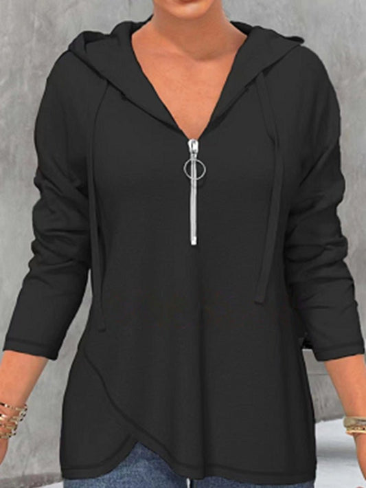 Women's Hoodies Casual Solid Zip Long Sleeve Hoody - Hoodies - Instastyled | Online Fashion Free Shipping Clothing, Dresses, Tops, Shoes - 08/09/2022 - Color_Black - Color_Orange