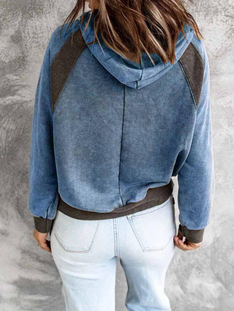 Women's Hoodies Casual Stitching Drawstring Long Sleeve Hoody - Hoodies - INS | Online Fashion Free Shipping Clothing, Dresses, Tops, Shoes - 11/10/2021 - Color_Blue - Color_Brown