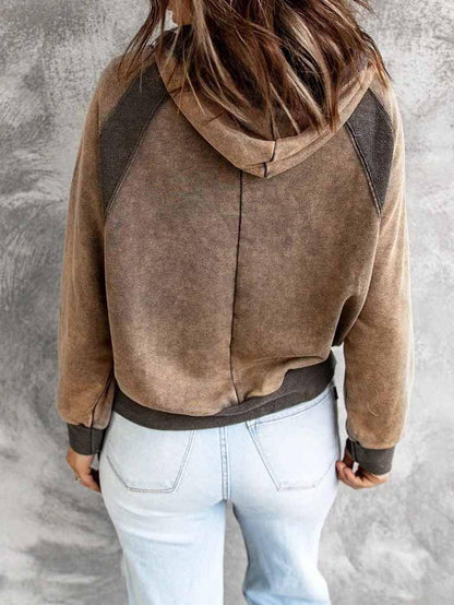 Women's Hoodies Casual Stitching Drawstring Long Sleeve Hoody - Hoodies - INS | Online Fashion Free Shipping Clothing, Dresses, Tops, Shoes - 11/10/2021 - Color_Blue - Color_Brown