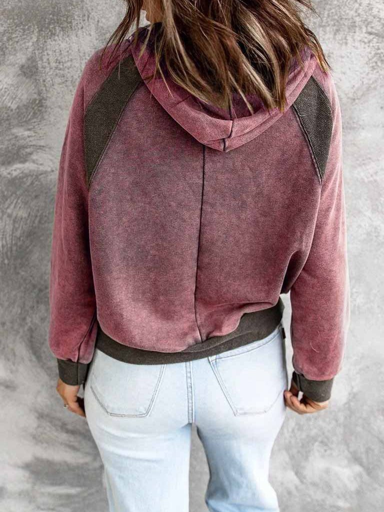 Women's Hoodies Casual Stitching Drawstring Long Sleeve Hoody - Hoodies - INS | Online Fashion Free Shipping Clothing, Dresses, Tops, Shoes - 11/10/2021 - Color_Blue - Color_Brown