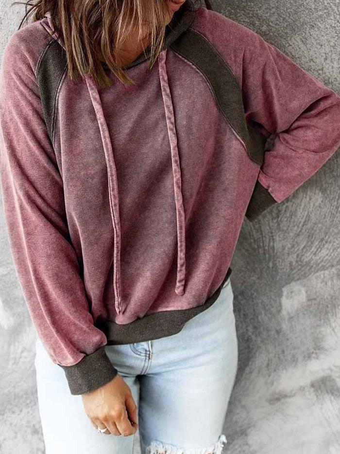 Women's Hoodies Casual Stitching Drawstring Long Sleeve Hoody - Hoodies - INS | Online Fashion Free Shipping Clothing, Dresses, Tops, Shoes - 11/10/2021 - Color_Blue - Color_Brown